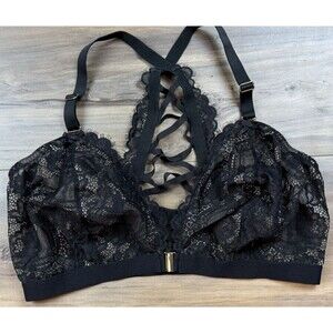 Cacique 40DD Bralette Black Lace Wireless Front Closure Racerback